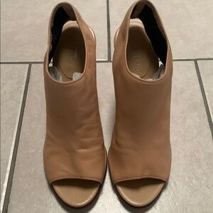 Tan Heeled Boots with Peep-Toe Design